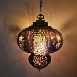 PURPLE Plum MCM Glass Hanging Light Swag Melon Lamp Retro Diffuser Rewired